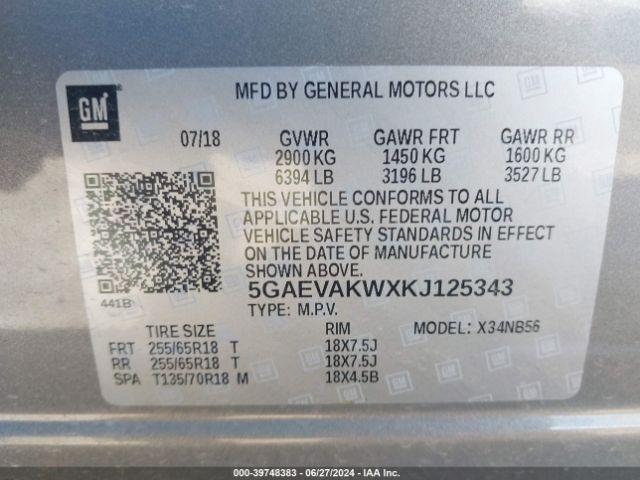 Photo 8 VIN: 5GAEVAKWXKJ125343 - BUICK ENCLAVE 