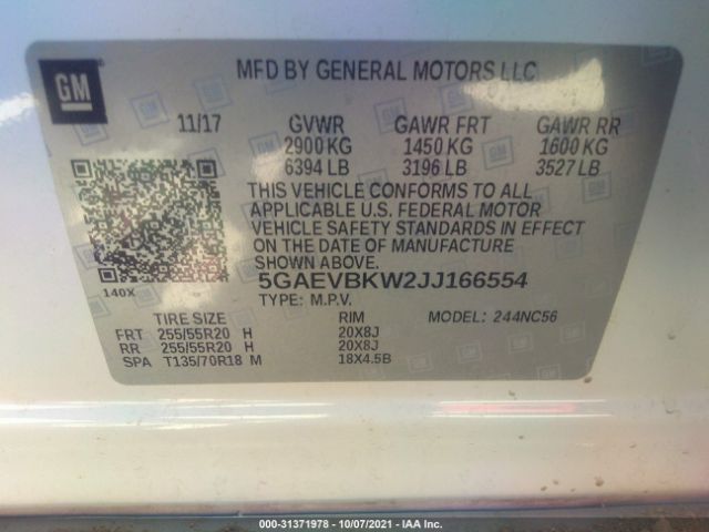 Photo 8 VIN: 5GAEVBKW2JJ166554 - BUICK ENCLAVE 