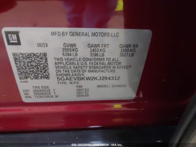 Photo 8 VIN: 5GAEVBKW2KJ294312 - BUICK ENCLAVE 