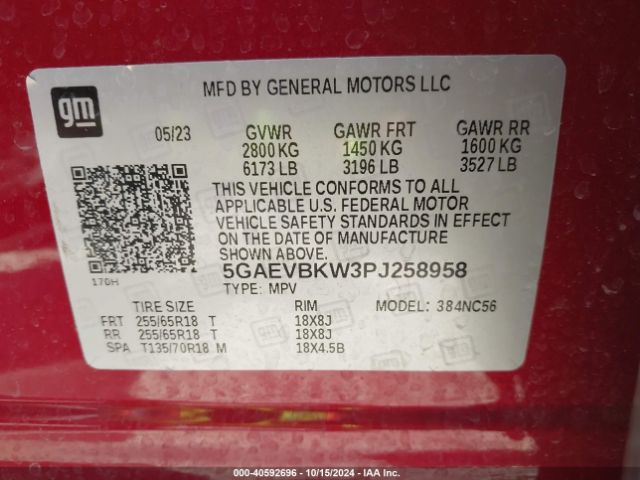 Photo 8 VIN: 5GAEVBKW3PJ258958 - BUICK ENCLAVE 