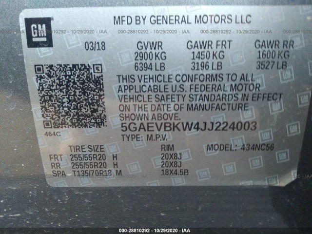 Photo 8 VIN: 5GAEVBKW4JJ224003 - BUICK ENCLAVE 