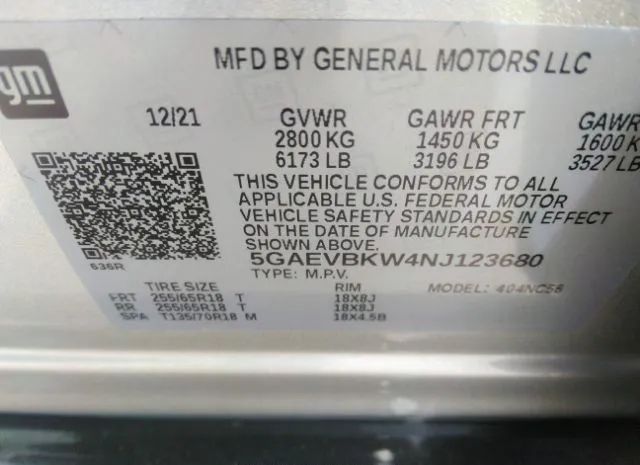 Photo 8 VIN: 5GAEVBKW4NJ123680 - BUICK ENCLAVE 