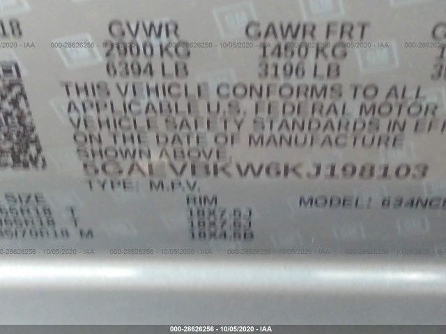 Photo 8 VIN: 5GAEVBKW6KJ198103 - BUICK ENCLAVE 