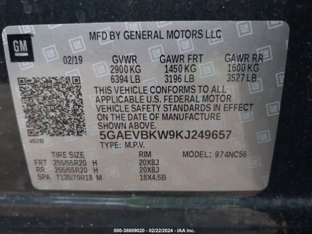 Photo 8 VIN: 5GAEVBKW9KJ249657 - BUICK ENCLAVE 