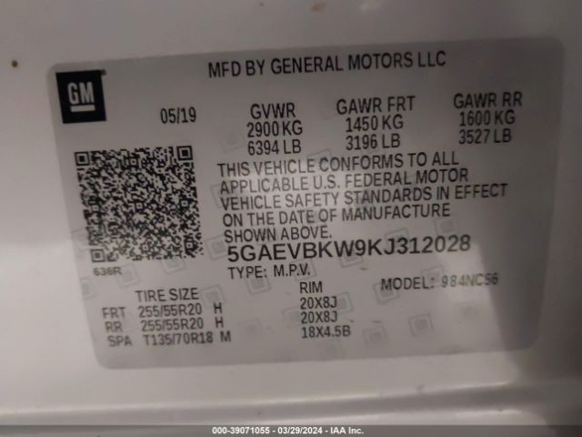 Photo 8 VIN: 5GAEVBKW9KJ312028 - BUICK ENCLAVE 