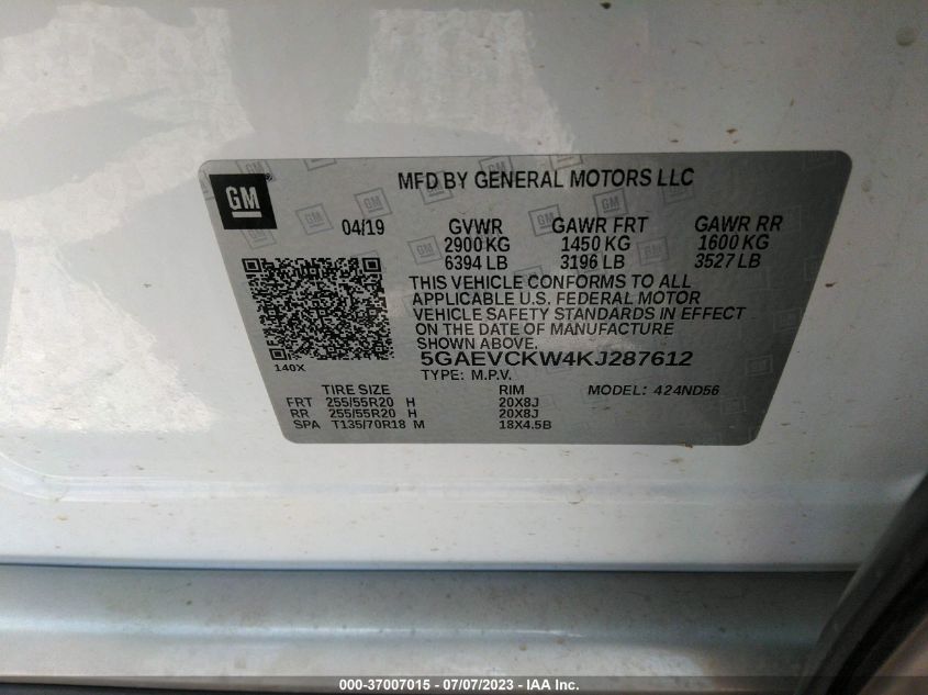 Photo 8 VIN: 5GAEVCKW4KJ287612 - BUICK ENCLAVE 