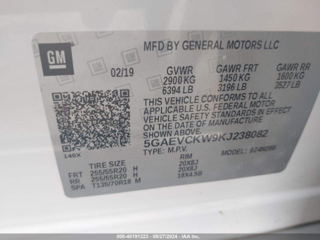 Photo 8 VIN: 5GAEVCKW9KJ238082 - BUICK ENCLAVE 