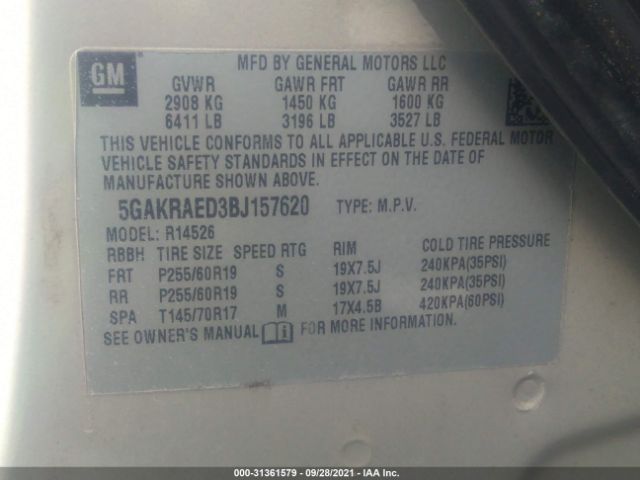 Photo 8 VIN: 5GAKRAED3BJ157620 - BUICK ENCLAVE 