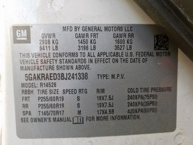 Photo 9 VIN: 5GAKRAED3BJ241338 - BUICK ENCLAVE CX 