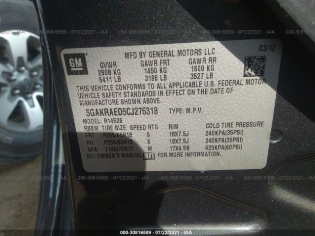 Photo 8 VIN: 5GAKRAED5CJ276318 - BUICK ENCLAVE 