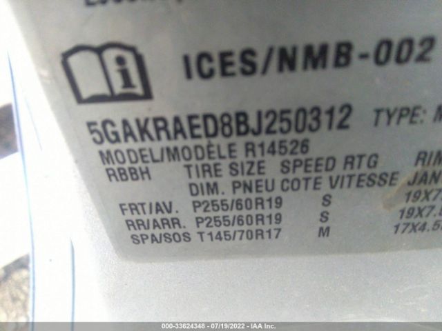 Photo 8 VIN: 5GAKRAED8BJ250312 - BUICK ENCLAVE 