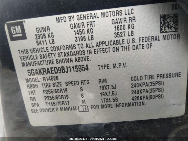 Photo 8 VIN: 5GAKRAED9BJ115954 - BUICK ENCLAVE 