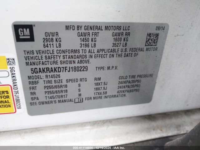 Photo 8 VIN: 5GAKRAKD7FJ180229 - BUICK ENCLAVE 