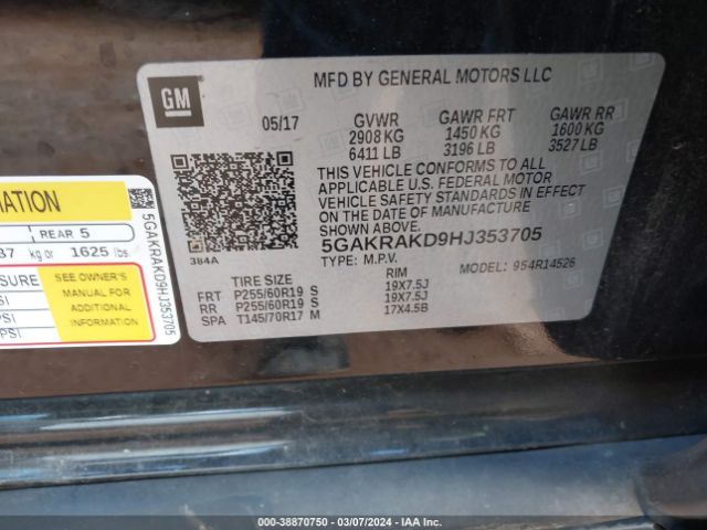 Photo 8 VIN: 5GAKRAKD9HJ353705 - BUICK ENCLAVE 