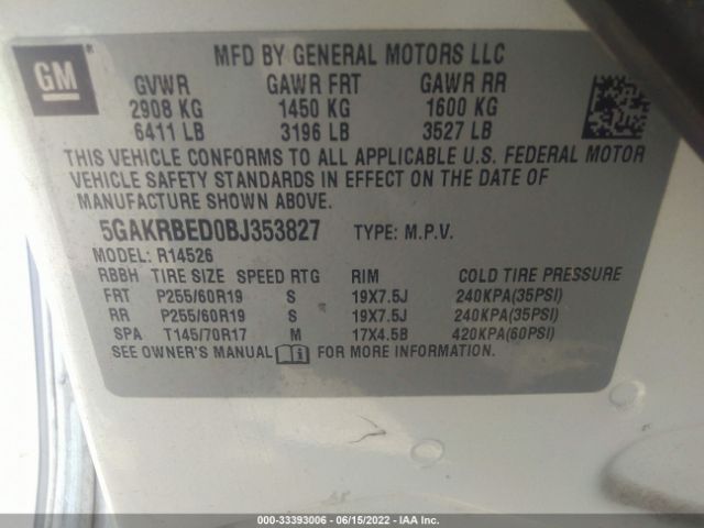 Photo 8 VIN: 5GAKRBED0BJ353827 - BUICK ENCLAVE 