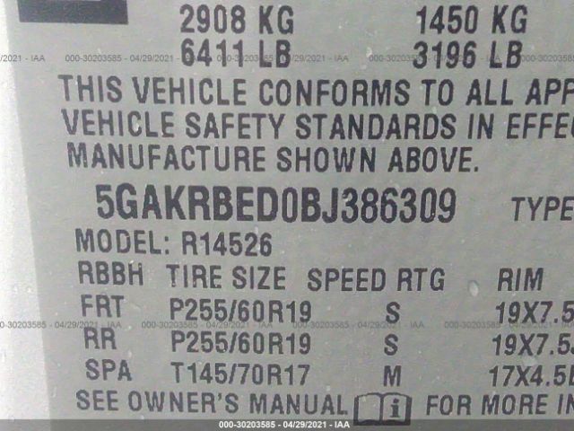 Photo 8 VIN: 5GAKRBED0BJ386309 - BUICK ENCLAVE 