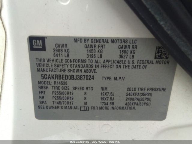 Photo 8 VIN: 5GAKRBED0BJ387024 - BUICK ENCLAVE 