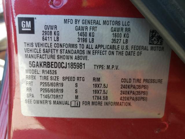 Photo 9 VIN: 5GAKRBED0CJ185981 - BUICK ENCLAVE 