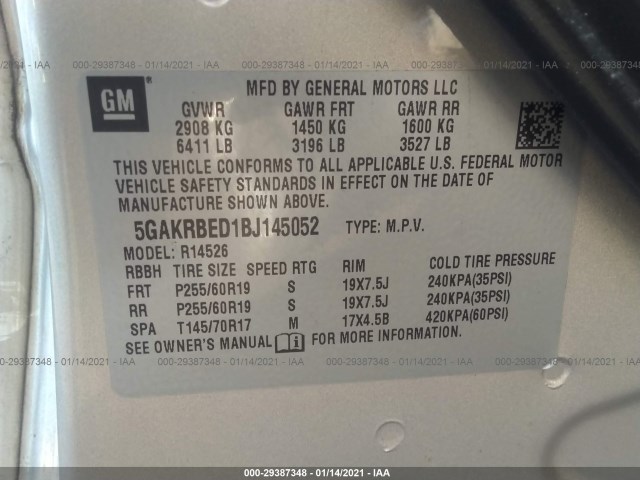 Photo 8 VIN: 5GAKRBED1BJ145052 - BUICK ENCLAVE 