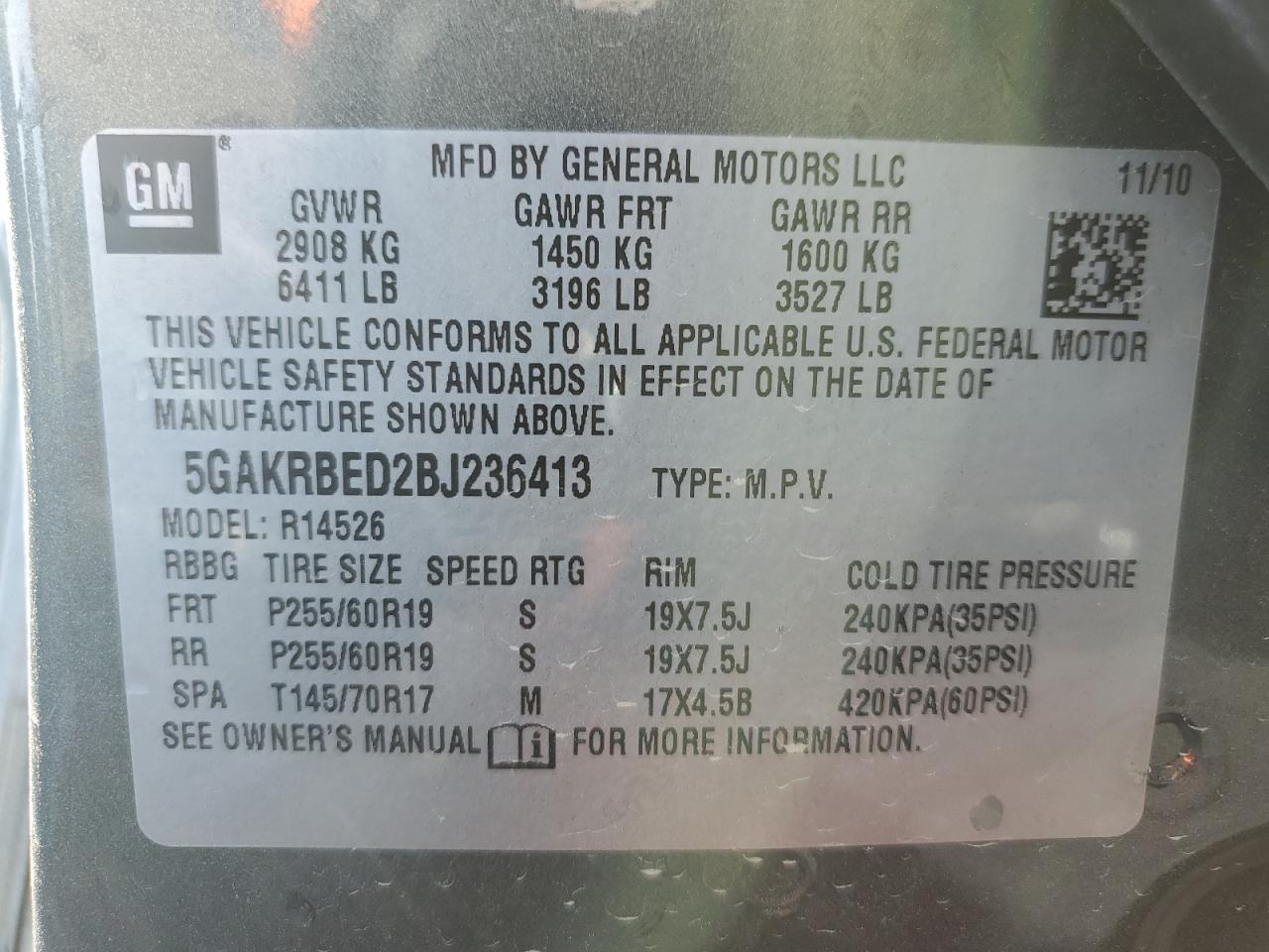 Photo 13 VIN: 5GAKRBED2BJ236413 - BUICK ENCLAVE 