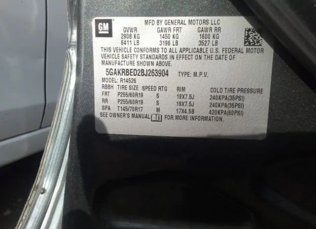 Photo 8 VIN: 5GAKRBED2BJ263904 - BUICK ENCLAVE 