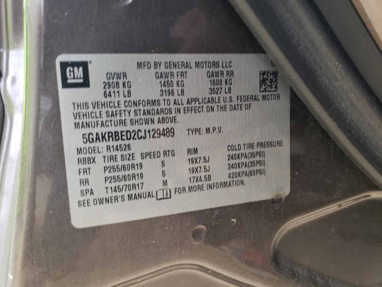 Photo 11 VIN: 5GAKRBED2CJ129489 - BUICK ENCLAVE 