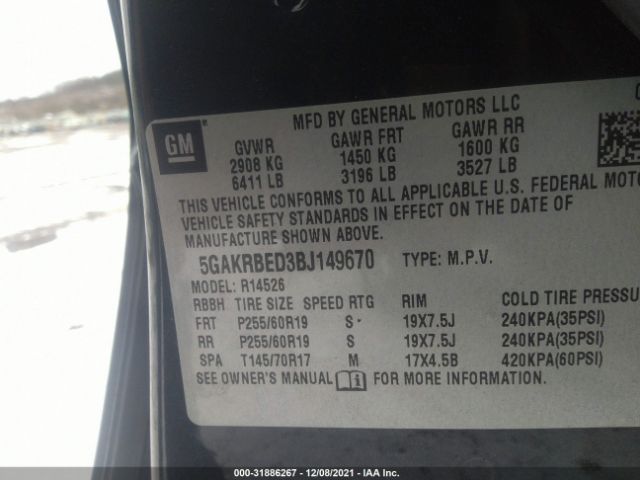 Photo 8 VIN: 5GAKRBED3BJ149670 - BUICK ENCLAVE 