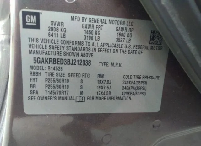 Photo 8 VIN: 5GAKRBED3BJ212038 - BUICK ENCLAVE 