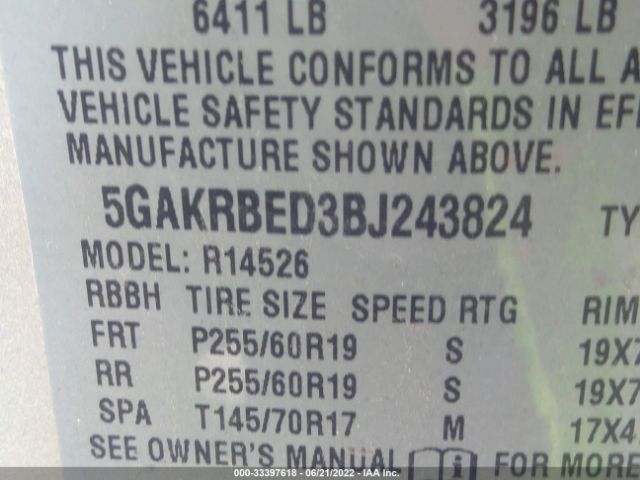 Photo 8 VIN: 5GAKRBED3BJ243824 - BUICK ENCLAVE 