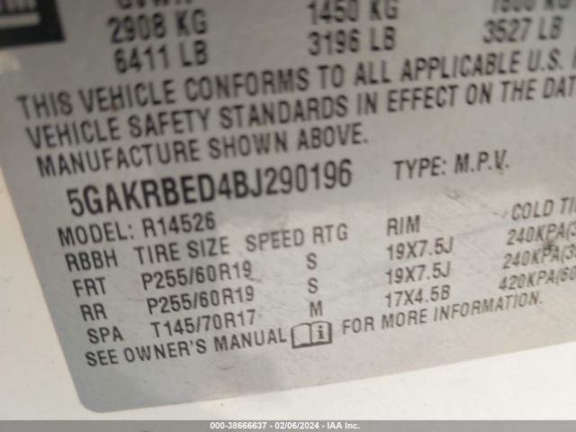 Photo 8 VIN: 5GAKRBED4BJ290196 - BUICK ENCLAVE 