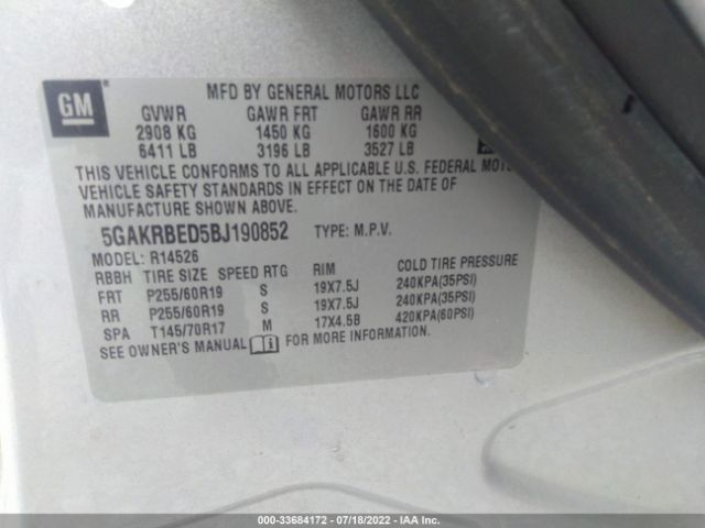 Photo 8 VIN: 5GAKRBED5BJ190852 - BUICK ENCLAVE 