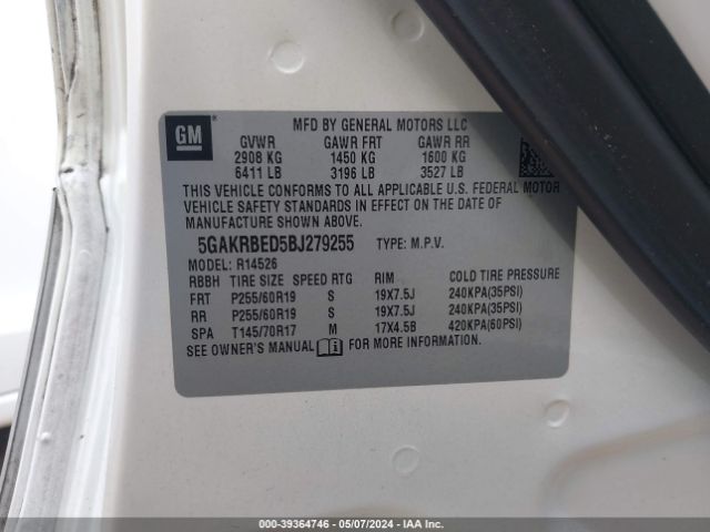 Photo 8 VIN: 5GAKRBED5BJ279255 - BUICK ENCLAVE 