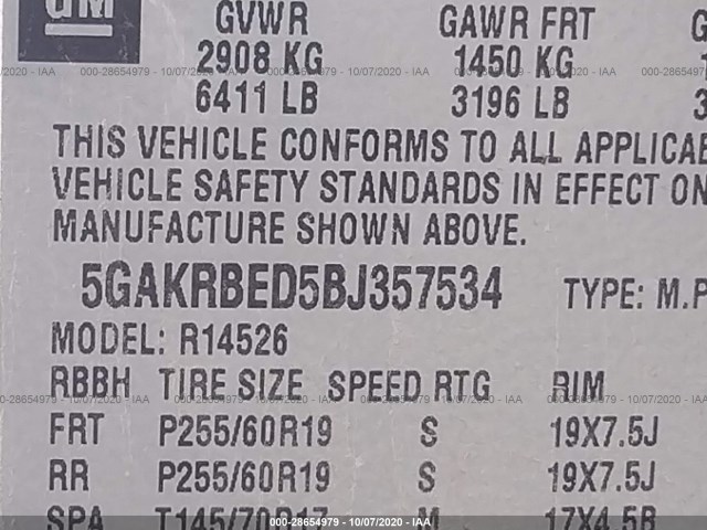 Photo 8 VIN: 5GAKRBED5BJ357534 - BUICK ENCLAVE 