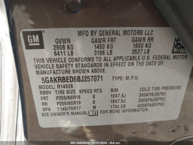 Photo 8 VIN: 5GAKRBED6BJ257071 - BUICK ENCLAVE 