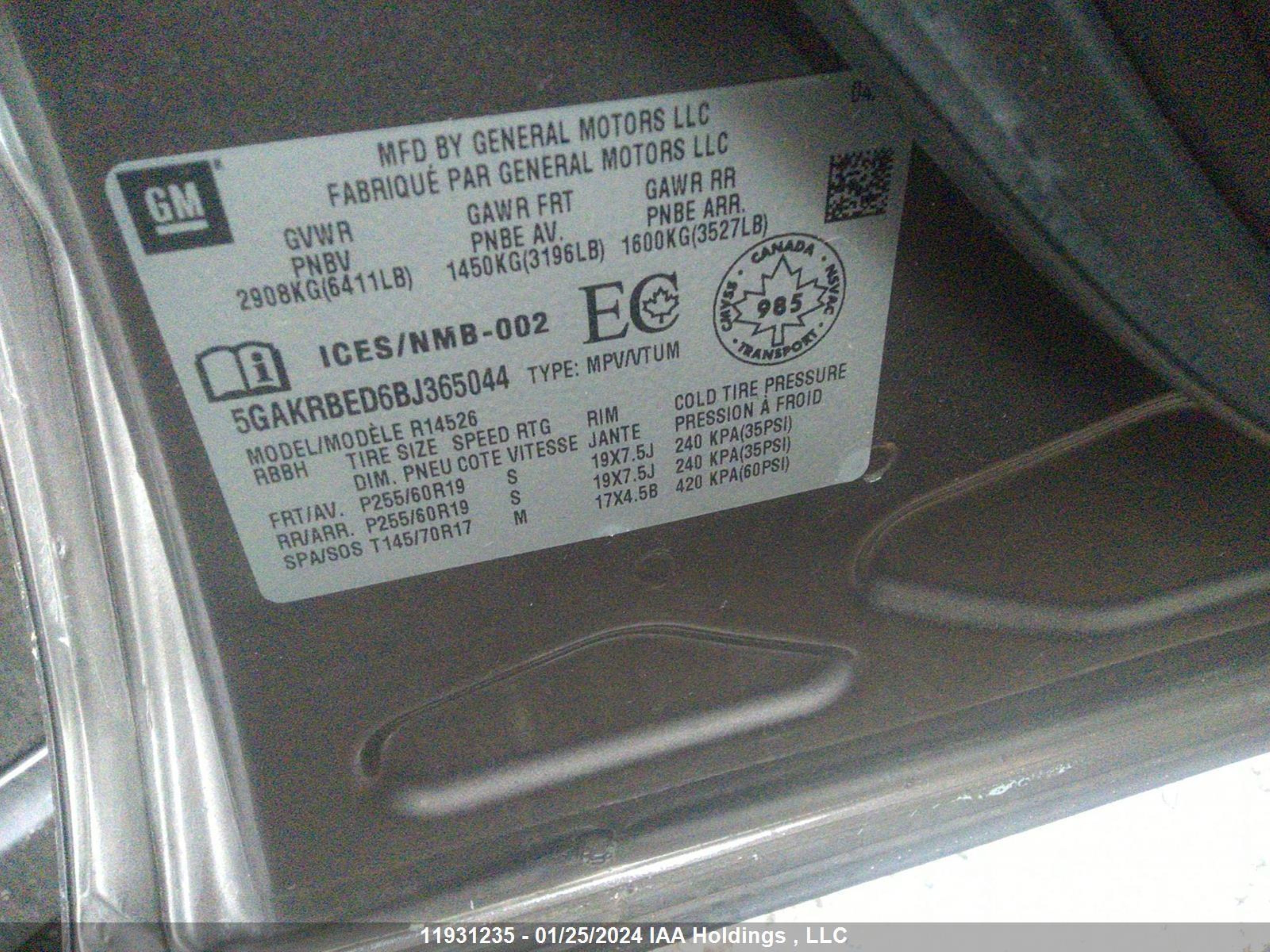 Photo 8 VIN: 5GAKRBED6BJ365044 - BUICK ENCLAVE 