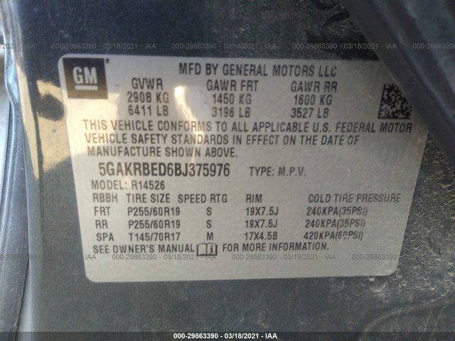 Photo 8 VIN: 5GAKRBED6BJ375976 - BUICK ENCLAVE 