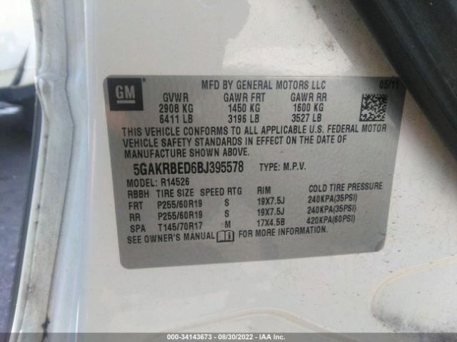 Photo 8 VIN: 5GAKRBED6BJ395578 - BUICK ENCLAVE 