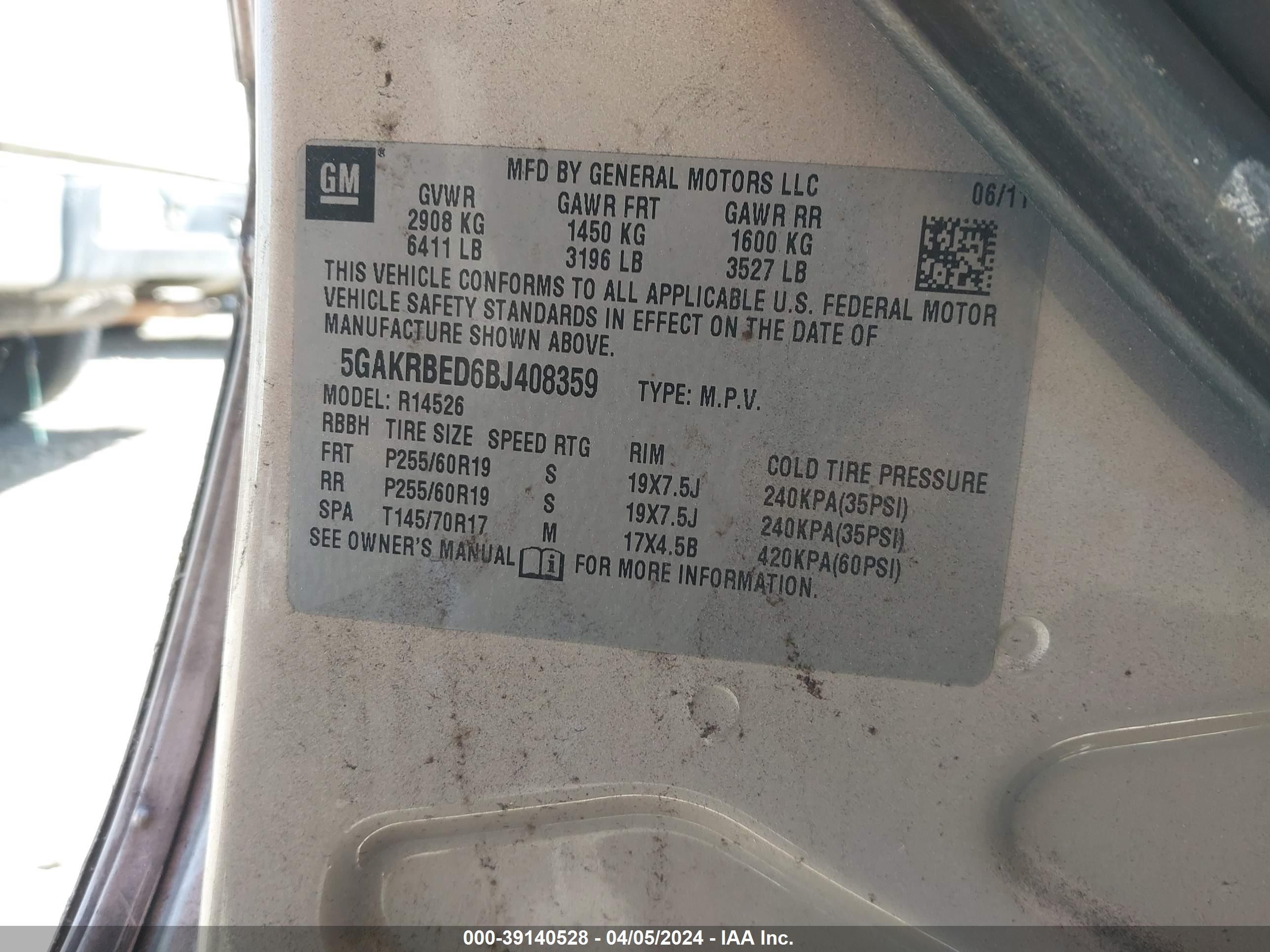 Photo 8 VIN: 5GAKRBED6BJ408359 - BUICK ENCLAVE 