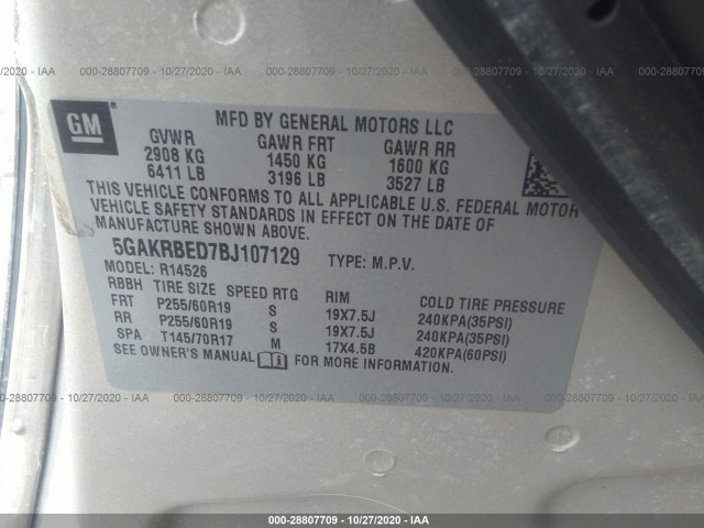 Photo 8 VIN: 5GAKRBED7BJ107129 - BUICK ENCLAVE 