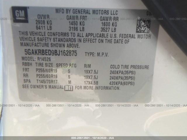 Photo 8 VIN: 5GAKRBED9BJ162875 - BUICK ENCLAVE 