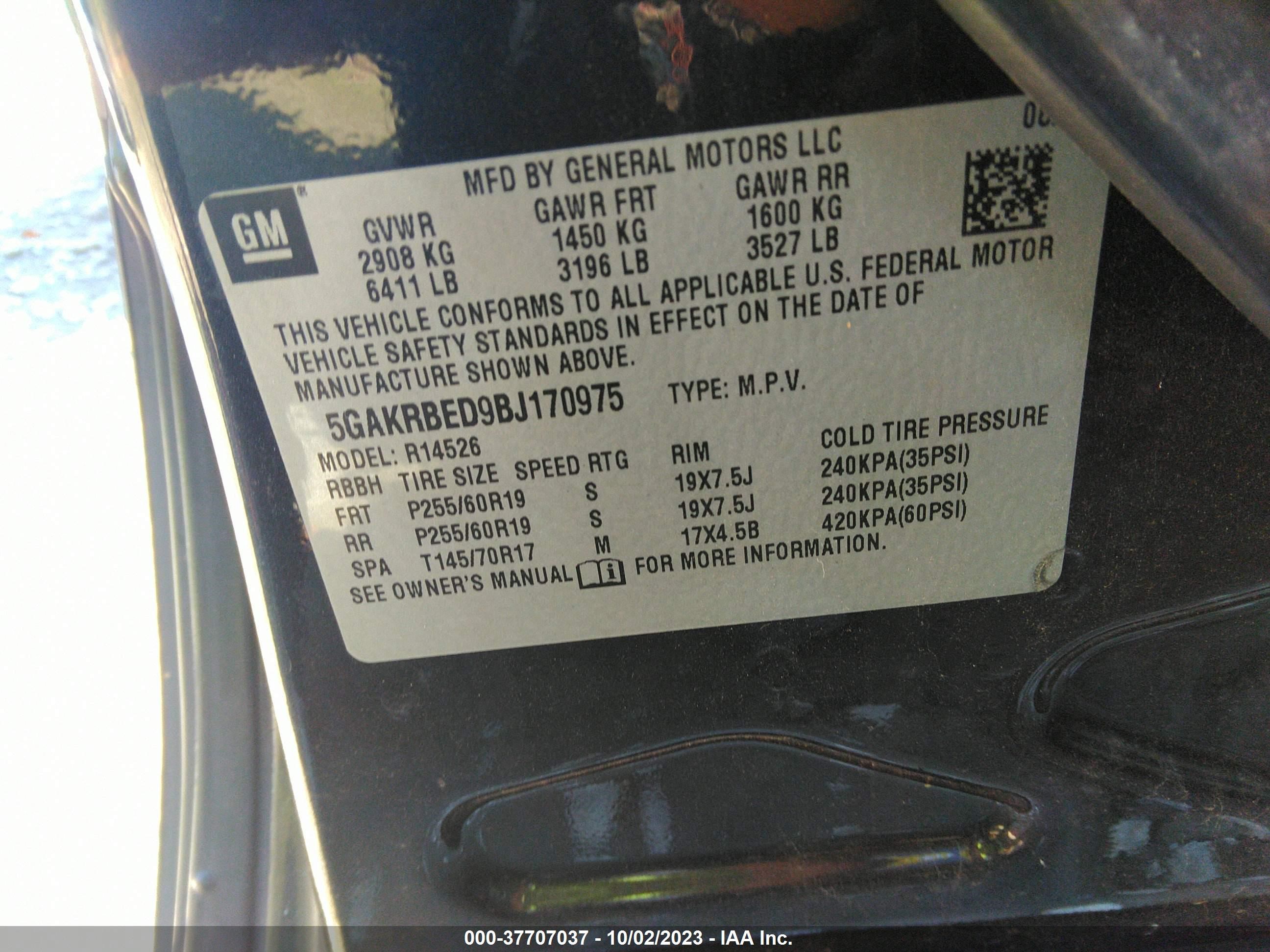 Photo 8 VIN: 5GAKRBED9BJ170975 - BUICK ENCLAVE 