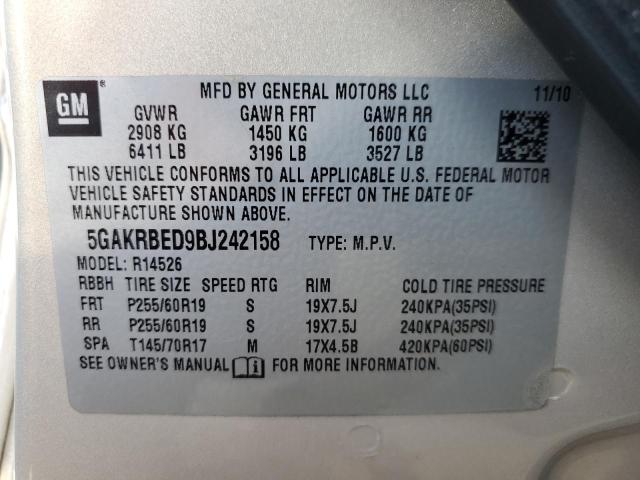 Photo 9 VIN: 5GAKRBED9BJ242158 - BUICK ENCLAVE CX 