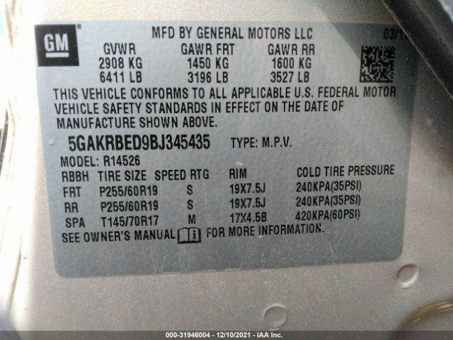 Photo 8 VIN: 5GAKRBED9BJ345435 - BUICK ENCLAVE 