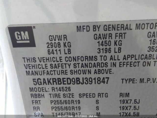 Photo 8 VIN: 5GAKRBED9BJ391847 - BUICK ENCLAVE 