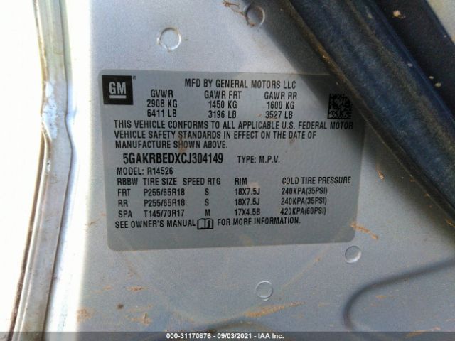 Photo 8 VIN: 5GAKRBEDXCJ304149 - BUICK ENCLAVE 