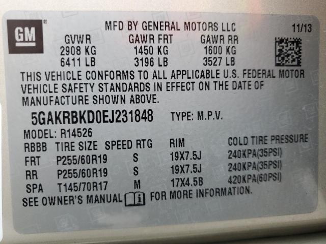 Photo 12 VIN: 5GAKRBKD0EJ231848 - BUICK ENCLAVE 