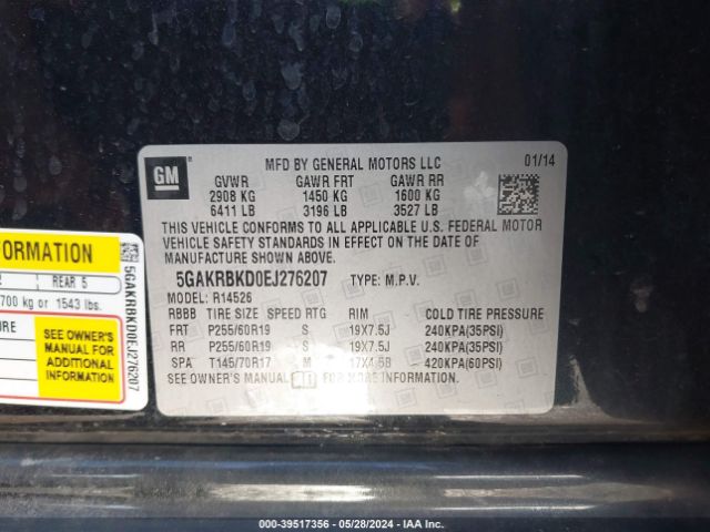 Photo 8 VIN: 5GAKRBKD0EJ276207 - BUICK ENCLAVE 