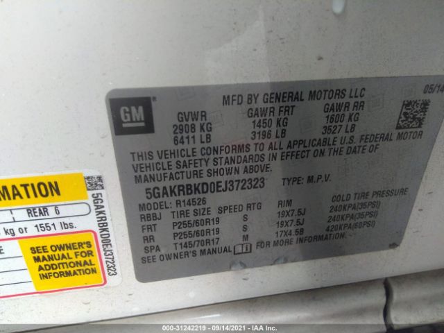 Photo 8 VIN: 5GAKRBKD0EJ372323 - BUICK ENCLAVE 