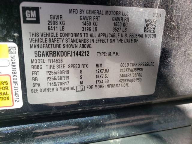 Photo 9 VIN: 5GAKRBKD0FJ144212 - BUICK ENCLAVE 