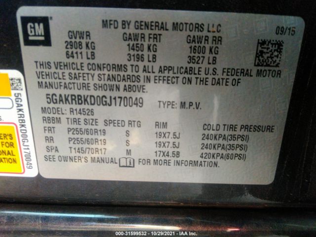 Photo 8 VIN: 5GAKRBKD0GJ170049 - BUICK ENCLAVE 